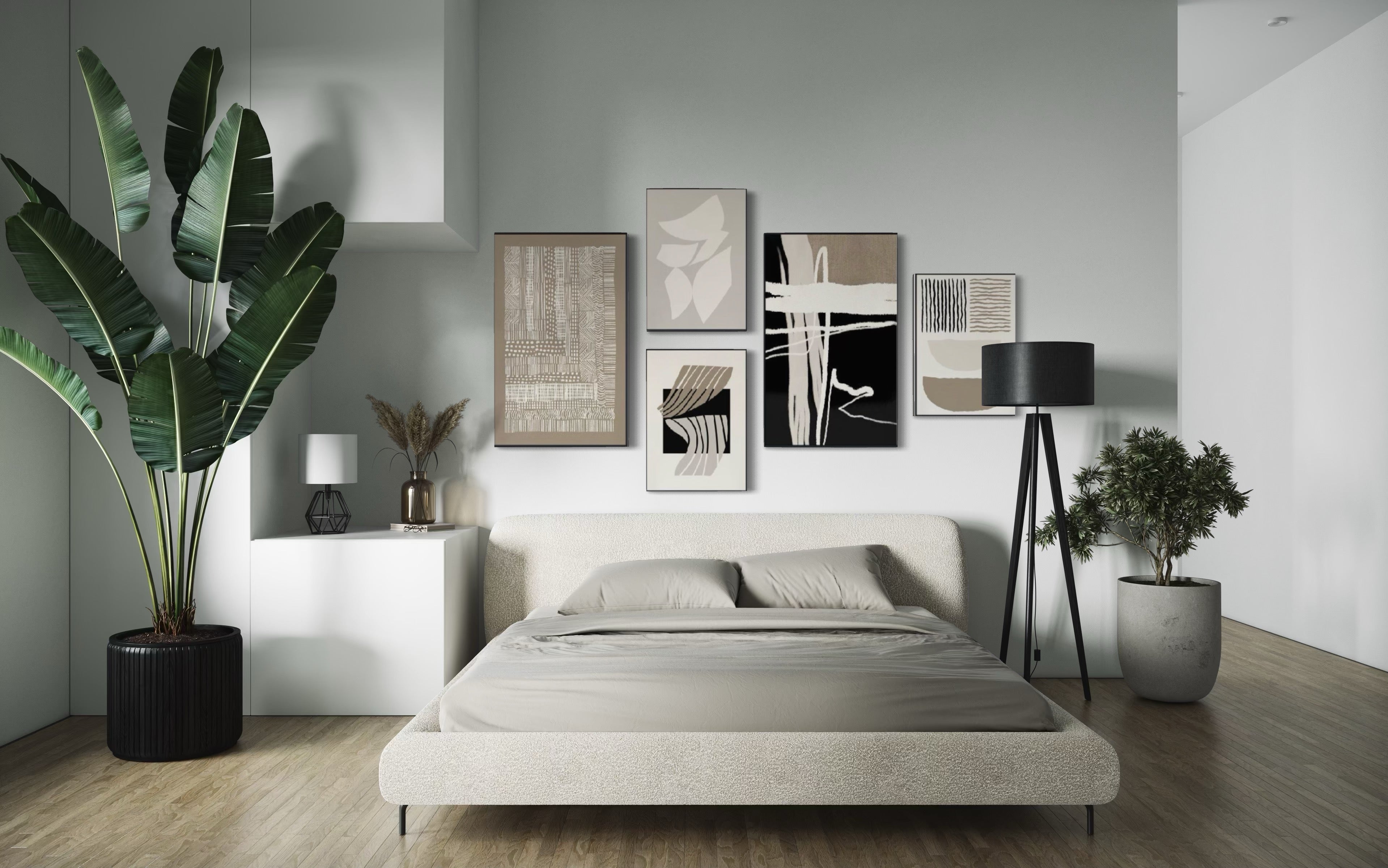 Set Cuadros Decorativos Abstracto Negro Arena 2 - 218A - 5piezas Minimalistas Arte Moderno Estilo Nordico en Tonos Neutros