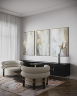 Cargar imagen en el visor de la galería, Set Cuadros Decorativos Abstracto Negro Arena 2 - 278 - Triptico Moderno y Elegante Arte Estilo Nordico en Blanco, Gris y Dorado Oro
