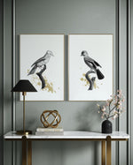 Cargar imagen en el visor de la galería, Set Cuadros Decorativos Abstracto Negro Arena 2 - 264 - Diptico Boceto de Pájaros Arte de Aves En Blanco, Negro y Dorado Oro
