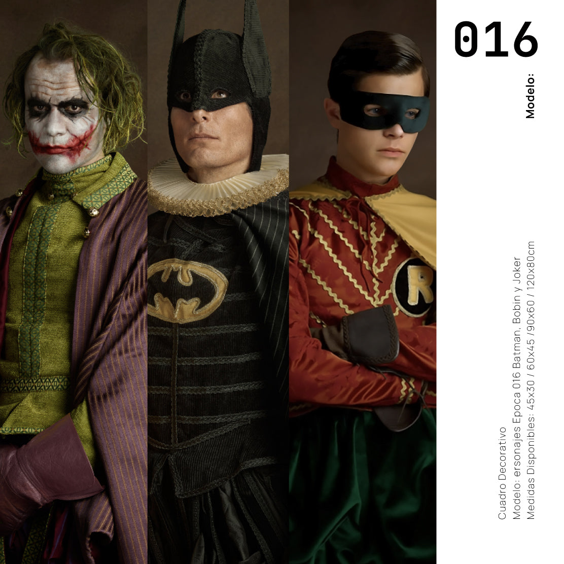 Set Cuadros Decorativos Personajes Época 016 Superhéroes Batman, Robin y Joker-Triptico
