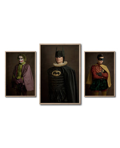 Set Cuadros Decorativos Personajes Época 016 Superhéroes Batman, Robin y Joker-Triptico