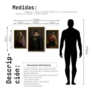 Set Cuadros Decorativos Personajes Época 016 Superhéroes Batman, Robin y Joker-Triptico