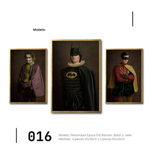 Set Cuadros Decorativos Personajes Época 016 Superhéroes Batman, Robin y Joker-Triptico