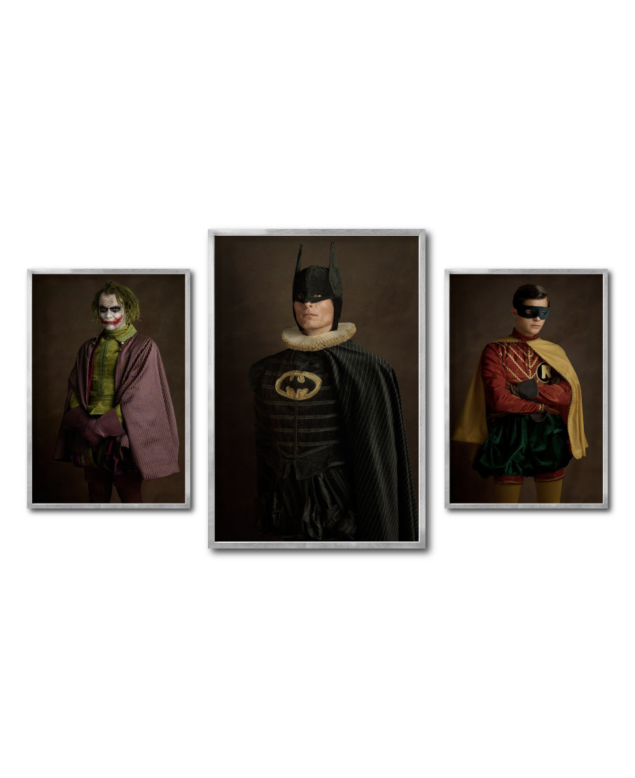Set Cuadros Decorativos Personajes Época 016 Superhéroes Batman, Robin y Joker-Triptico
