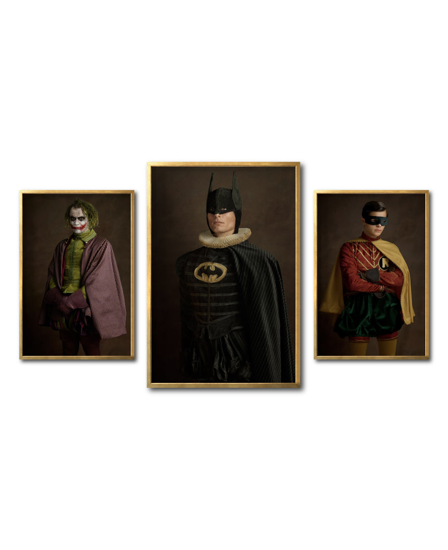 Set Cuadros Decorativos Personajes Época 016 Superhéroes Batman, Robin y Joker-Triptico