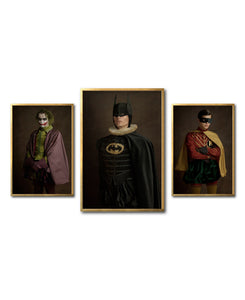 Set Cuadros Decorativos Personajes Época 016 Superhéroes Batman, Robin y Joker-Triptico