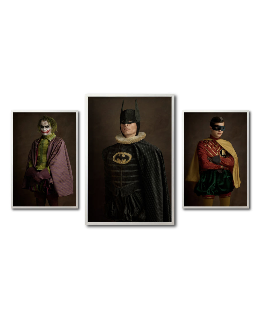 Set Cuadros Decorativos Personajes Época 016 Superhéroes Batman, Robin y Joker-Triptico