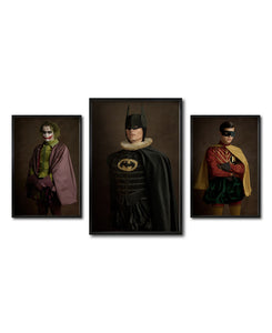Set Cuadros Decorativos Personajes Época 016 Superhéroes Batman, Robin y Joker-Triptico