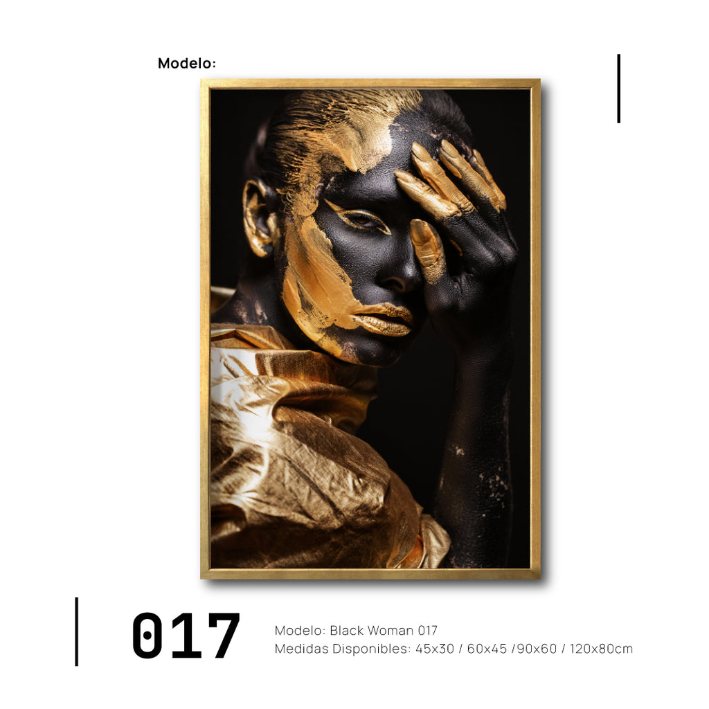 Cuadro Canvas Mujer Negra Africana con Dorado Moderno para tu recámara. Galería314. 017. Arte en blanco y negro.