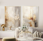 Cargar imagen en el visor de la galería, Set Cuadros Decorativos Abstracto Negro Arena 2 - 280 - Diptico Moderno y Elegante Arte Estilo Boho en Beige y Dorado Oro
