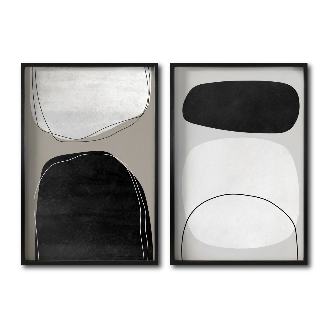 Set Cuadros Decorativos Abstracto Negro Arena 017 - Para Comedor