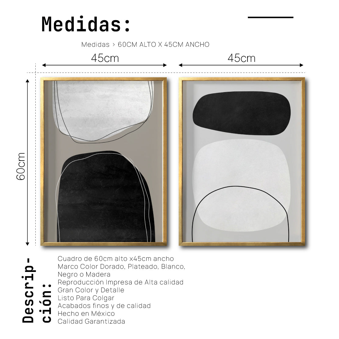 Set 2 Cuadros Decorativos Abstracto Negro Arena 017 - Estilo Boho Minimalista en tonos Neutros