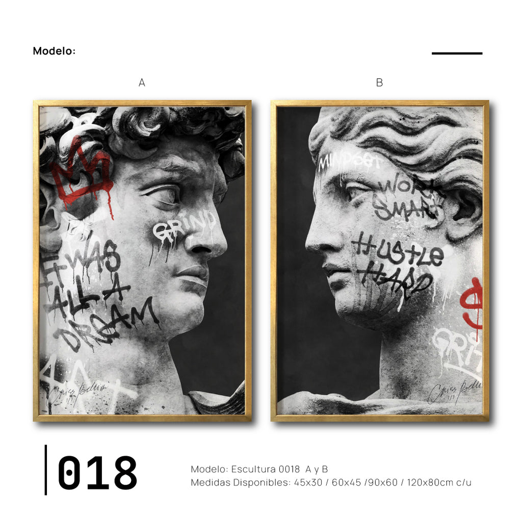 Compra lienzos decorativos Canvas de Esculturas  online para tu recámara, el Davi, minimalista, moderno.