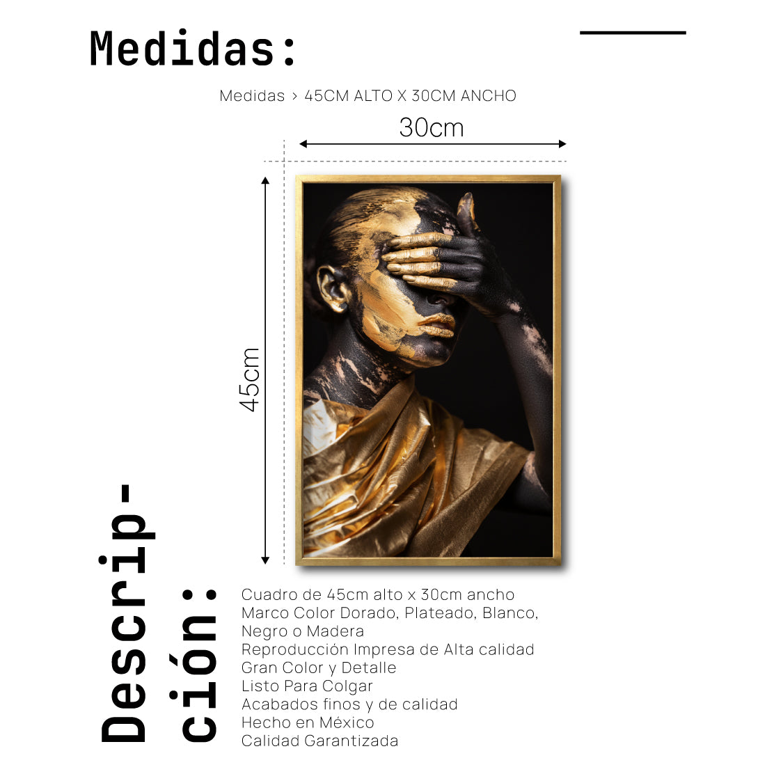 Cuadro Decorativo Black Woman 018 - Mujer Negra Africana con Dorado