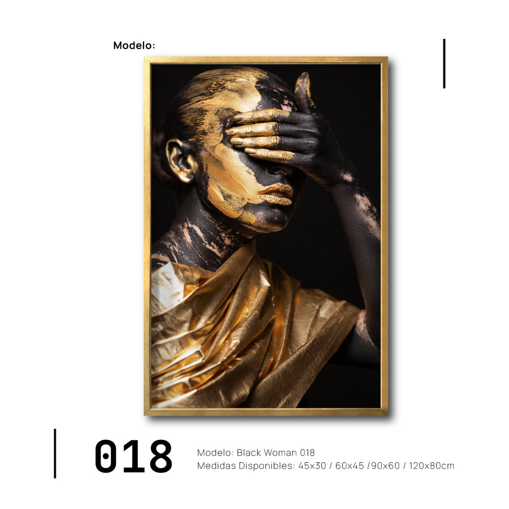Cuadro Canvas Mujer Negra Africana con Dorado grandes para sala en México. Galería314. 018. Arte en blanco y negro.