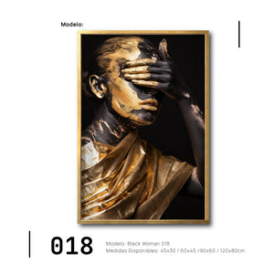 Cuadro Canvas Mujer Negra Africana con Dorado grandes para sala en México. Galería314. 018. Arte en blanco y negro.