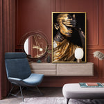 Cargar imagen en el visor de la galería, Cuadro Decorativo Black Woman 018 - Mujer Negra Africana con Dorado
