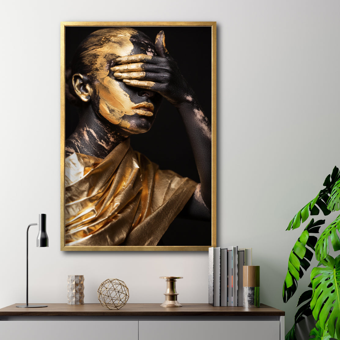 Cuadro Decorativo Black Woman 018 - Mujer Negra Africana con Dorado