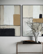 Cargar imagen en el visor de la galería, Set Cuadros Decorativos Abstracto Negro Arena 2 - 217 - Diptico Moderno y Elegante Arte Estilo Nordico Tonos Neutros
