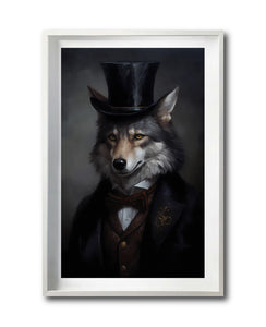 Cuadro Decorativo Animales Época 018 - Caballero Lobo con Sombrero