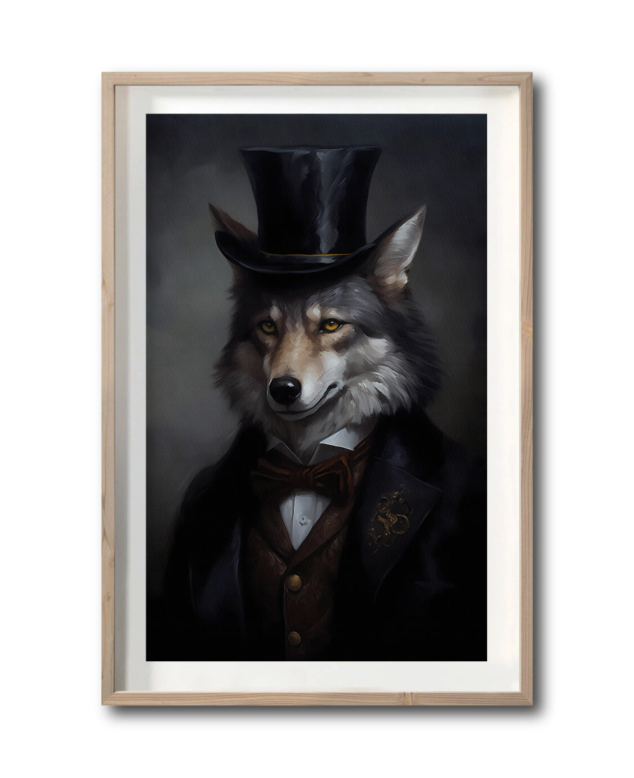 Cuadro Decorativo Animales Época 018 - Caballero Lobo con Sombrero