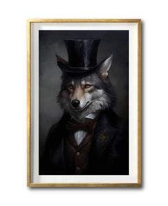 Cuadro Decorativo Animales Época 018 - Caballero Lobo con Sombrero