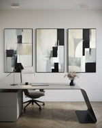 Cargar imagen en el visor de la galería, Set Cuadros Decorativos Abstracto Negro Arena 2-227 - Triptico Moderno y Elegante Arte Minimalista Estilo Nordico en Tonos Neutros
