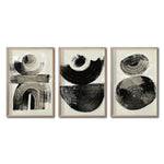 Cargar imagen en el visor de la galería, Set 3 Cuadros Decorativos Abstracto Negro Arena 018 - Estilo Boho Minimalista en Tonos Neutros Beige y Negro
