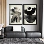 Cargar imagen en el visor de la galería, Set 3 Cuadros Decorativos Abstracto Negro Arena 018 - Estilo Boho Minimalista en Tonos Neutros Beige y Negro
