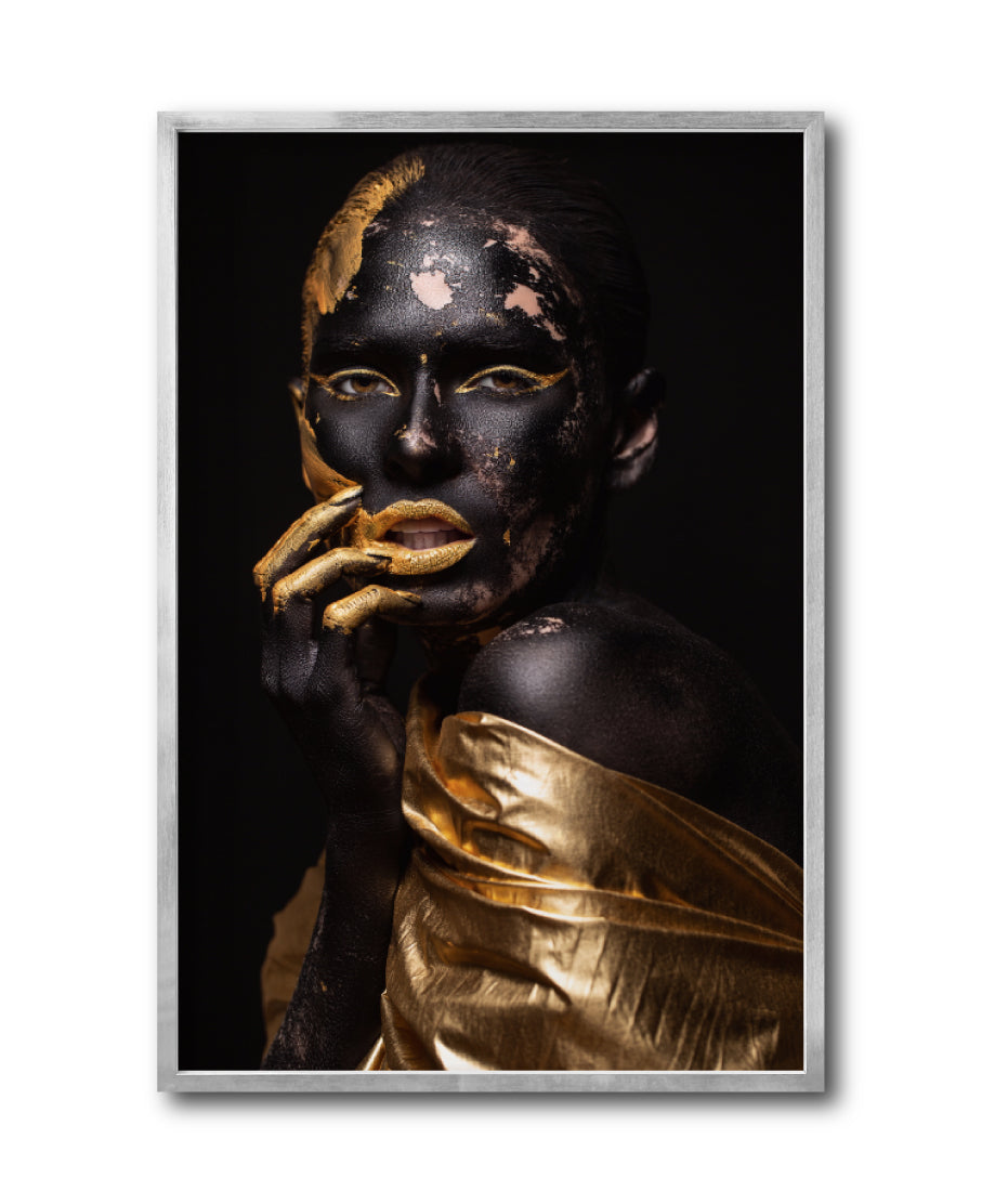 Cuadro Decorativo Black Woman 019 - Mujer Negra Africana con Dorado