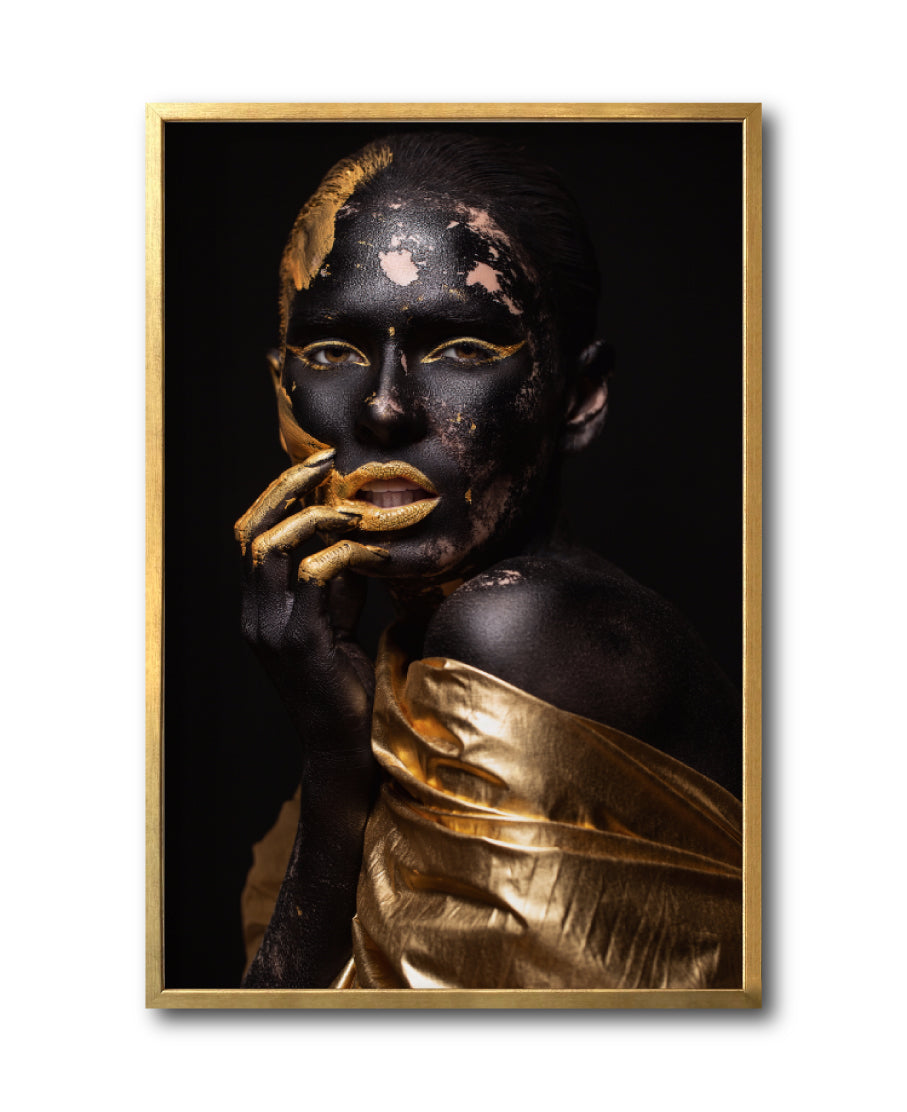 Cuadro Decorativo Black Woman 019 - Mujer Negra Africana con Dorado