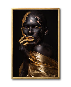 Cuadro Decorativo Black Woman 019 - Mujer Negra Africana con Dorado