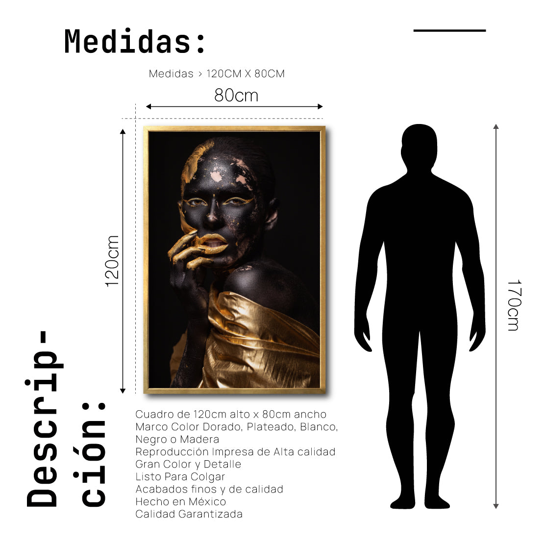 Cuadro Decorativo Black Woman 019 - Mujer Negra Africana con Dorado