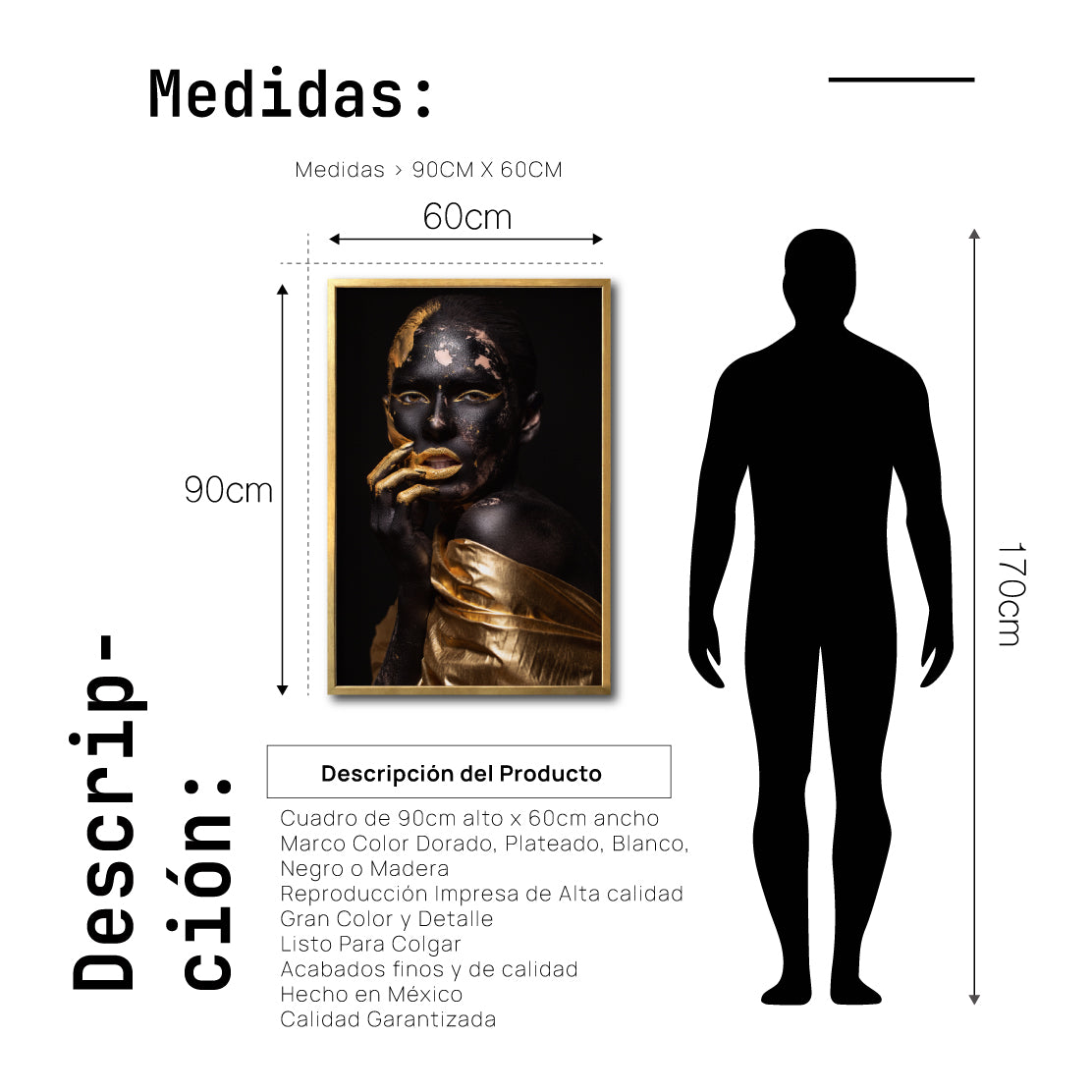 Cuadro Decorativo Black Woman 019 - Mujer Negra Africana con Dorado