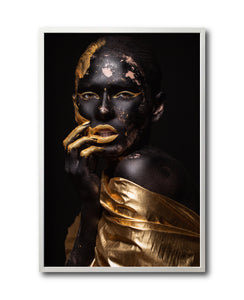 Cuadro Decorativo Black Woman 019 - Mujer Negra Africana con Dorado