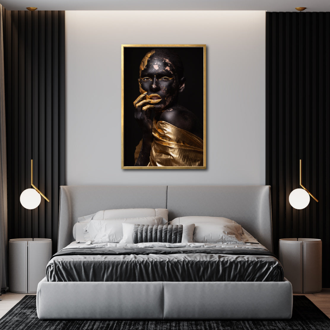 Cuadro Decorativo Black Woman 019 - Mujer Negra Africana con Dorado