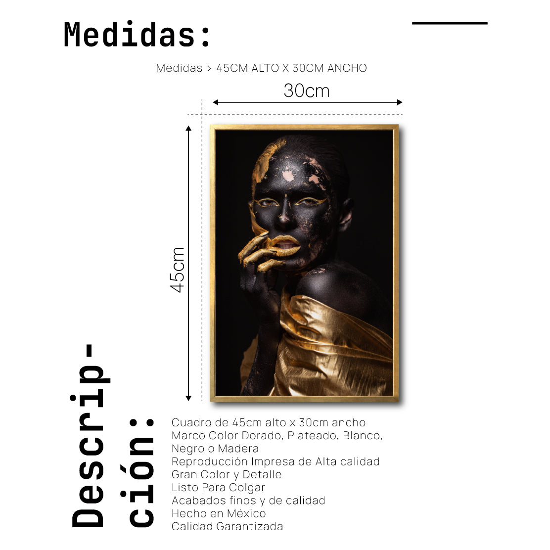 Cuadro Decorativo Black Woman 019 - Mujer Negra Africana con Dorado