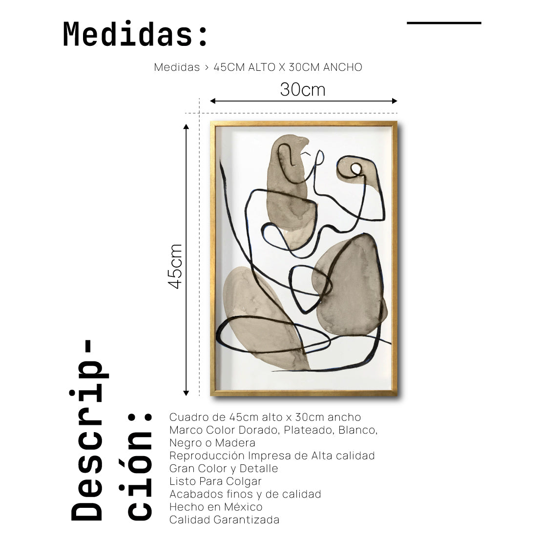 Cuadro Decorativo Abstracto Negro Arena 019 - Arte Boho Silueta Femenina Línea Continua en tonos Neutros