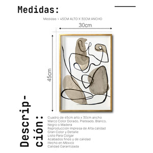 Cuadro Decorativo Abstracto Negro Arena 019 - Arte Boho Silueta Femenina Línea Continua en tonos Neutros