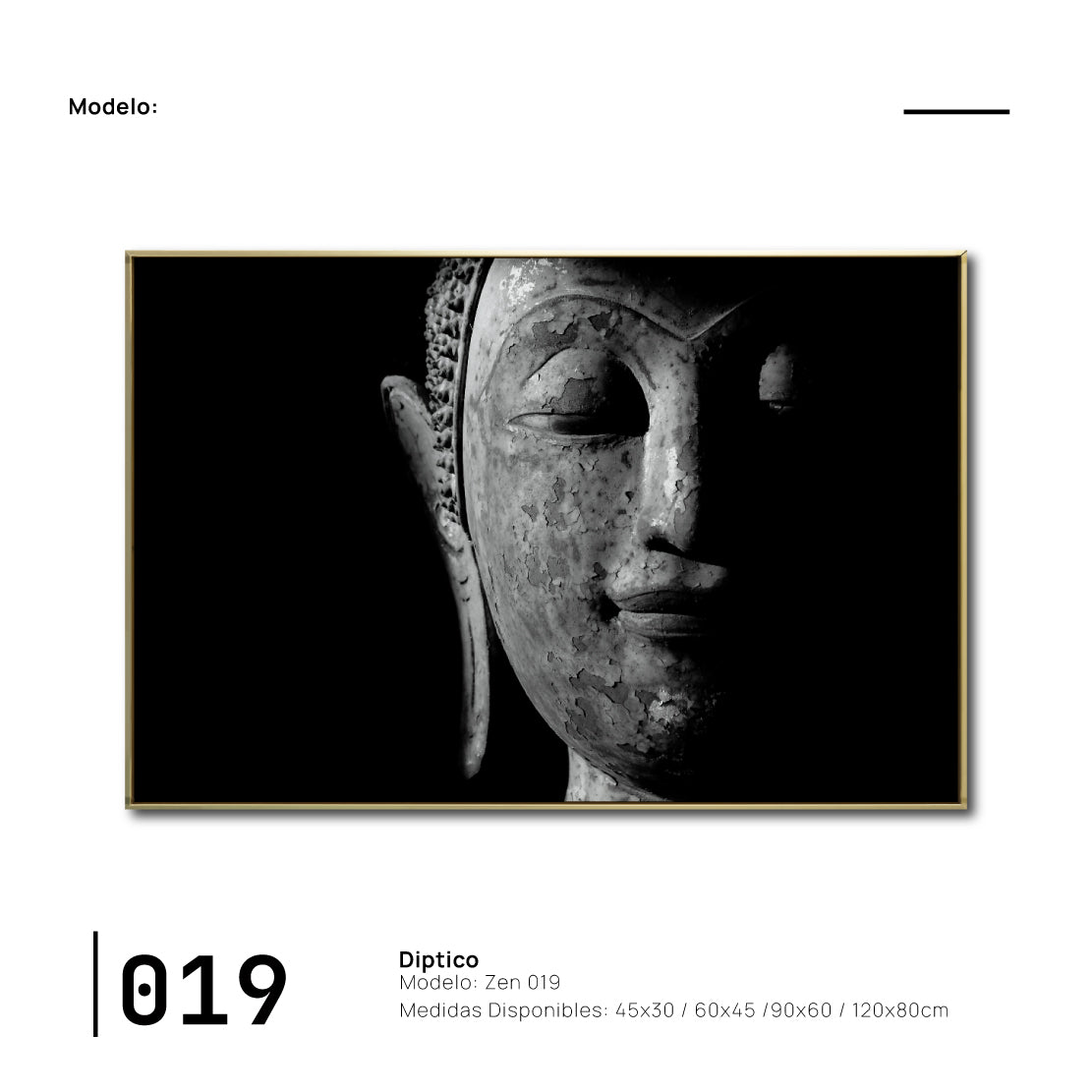 Cuadro Decorativo - Zen 019 - Cabeza de Buda en Blanco y Negro