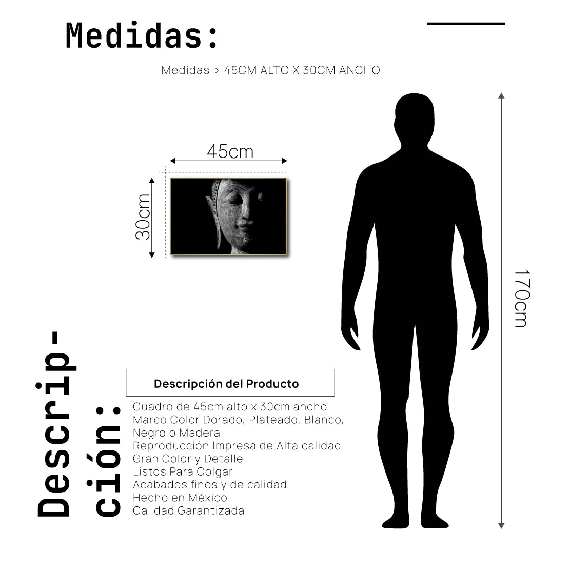 Cuadro Decorativo - Zen 019 - Cabeza de Buda en Blanco y Negro