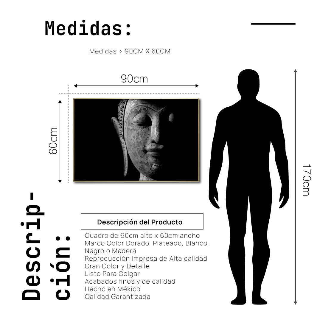 Cuadro Decorativo - Zen 019 - Cabeza de Buda en Blanco y Negro