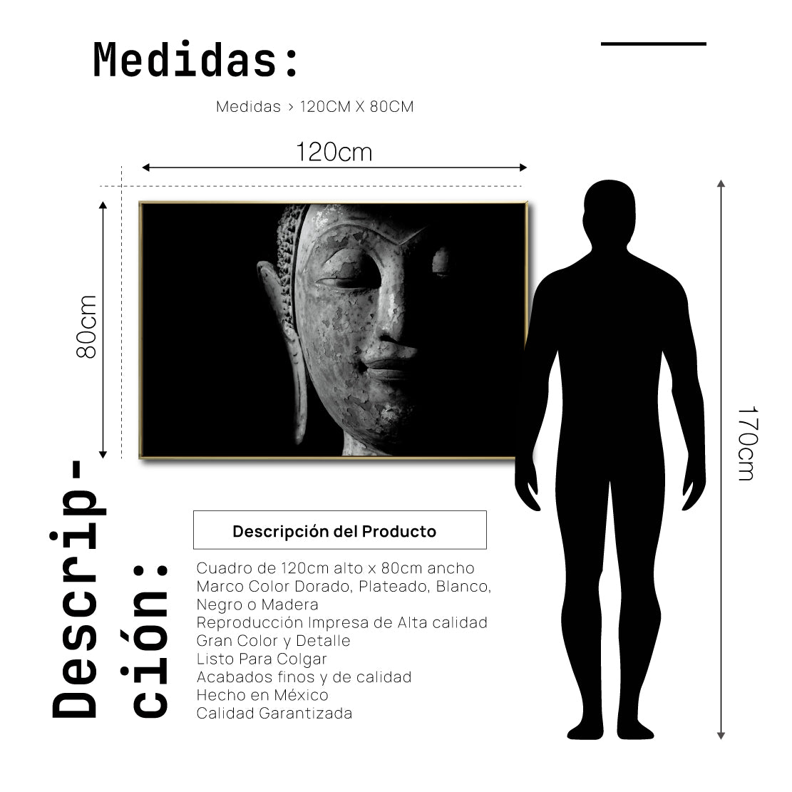Cuadro Decorativo - Zen 019 - Cabeza de Buda en Blanco y Negro