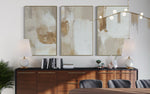 Cargar imagen en el visor de la galería, Set Cuadros Decorativos Abstracto Negro Arena 2 - 279 - Triptico Moderno y Elegante Arte Estilo Boho en Blanco, Beige y Dorado Oro

