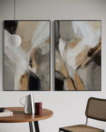 Cargar imagen en el visor de la galería, Set Cuadros Decorativos Abstracto Negro Arena 2 - 206 - Diptico Modernos Arte Minimalista estilo Boho en Tonos Neutros Cálidos
