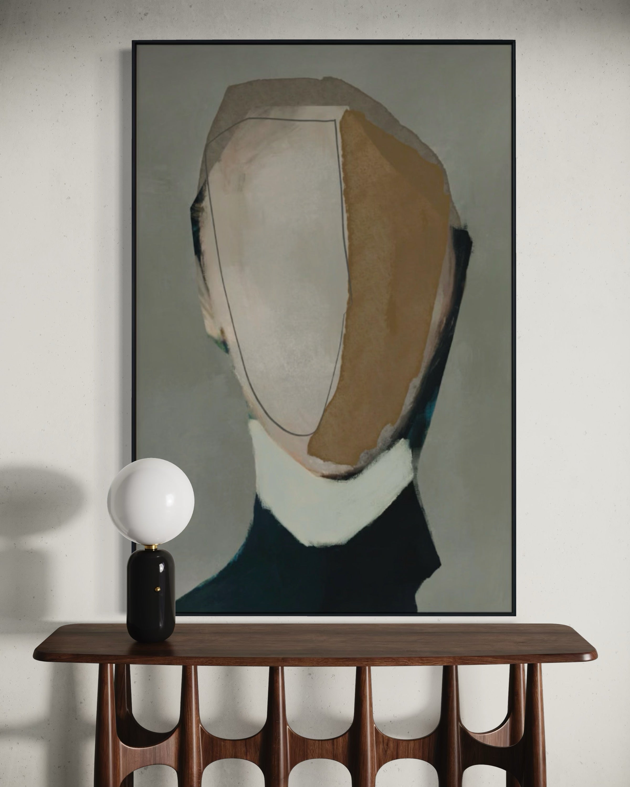 Cuadro Decorativo Abstracto Negro Arena 2-233 Rostro Modernos Cara Minimalista en Tonos Neutros