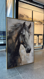 Cargar imagen en el visor de la galería, Cuadro Decorativo Abstracto Negro Arena 2 - 207 Caballo Estilo Nordico Arte Moderno en Tonos Neutros, Beige, Terracota, Negro y Gris
