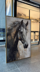 Cuadro Decorativo Abstracto Negro Arena 2 - 207 Caballo Estilo Nordico Arte Moderno en Tonos Neutros, Beige, Terracota, Negro y Gris
