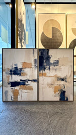 Cargar imagen en el visor de la galería, Set de 2 Cuadros Decorativos Abstract Colors 3-315 - Arte Moderno y Juvenil en tonos Azules, Amarillo y Beige-Diptico
