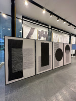 Cargar imagen en el visor de la galería, Set 4 Cuadros Decorativos Abstracto Negro Arena 049 - 4piezas Arte Geométrico Estilo Boho Minimalista en beige y Negro-Cuádruple
